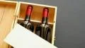 wood gift box with two wine bottles and blank card HD Footage