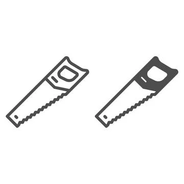 Wood hacksaw line and solid icon, construction tools concept, hand saw vector 스톡 일러스트