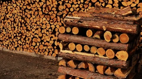 Wood heating.stack of chopped firewood. solid fuel. Stock-Footage 305402703