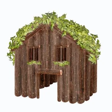 Wood house isolated on white background Stock Illustration