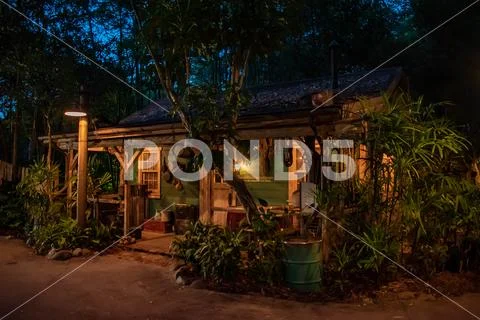 Wood house in Kilimanjaro Safari attraction at Animal Kingdom Stock Photos