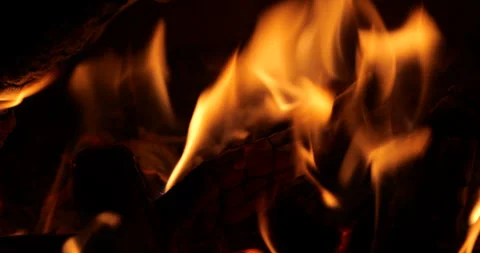 Wood log fire. close-up of burning log. close-up of the flame of a wood stove Stock Footage 318906658