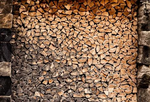 Wood Log Pile Store Stack Pattern Background. Fitting In, Belonging Stock Photos