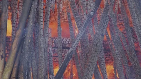 Wood Logs On Fire Stock Footage