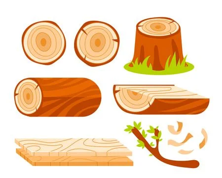 Wood logs for lumber industry Set. Pile firewood. Stack wood log bonfire Stock Illustration