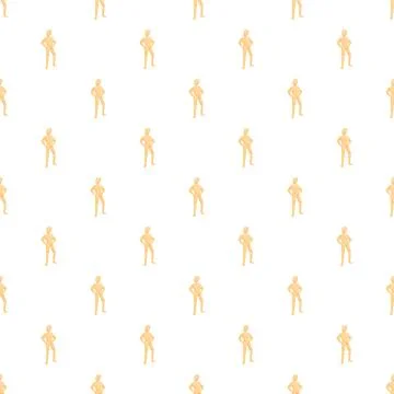 Wood mannequin pattern repeating geometric figures on white Stock Illustration