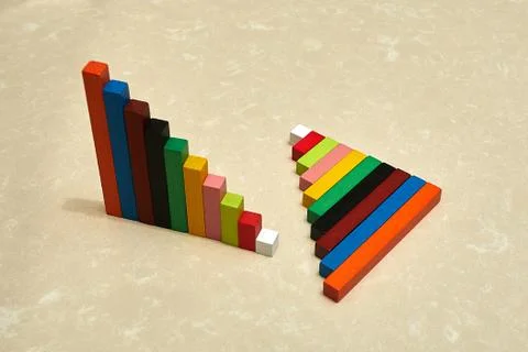 Wood Montessori material for math Cuisenaire rods Stock Photos