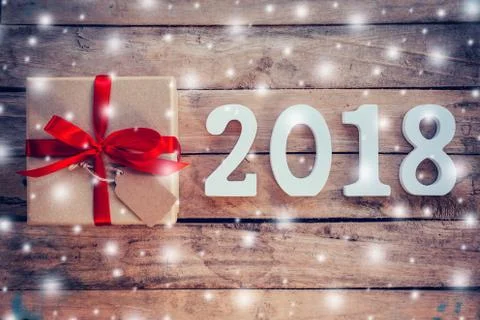 Wood numbers forming the number 2018, For the new year 2018 on rustic wooden Stock Photos