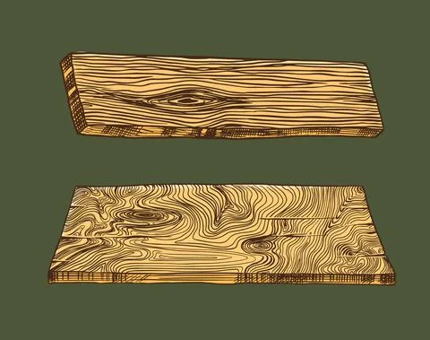 Wood or Piece of Tree. Plank and log, lumber and Cut, Firewood in vintage style Stock Illustration
