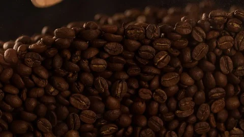 Wood Paddle taking Coffee Beans  close up macro shot Slow Motion video Stock Footage 102618388