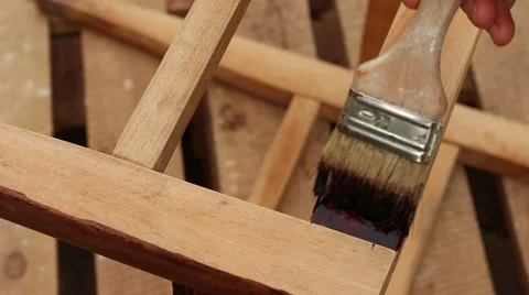 Wood Painting With A Brush Vídeo Stock 59888659