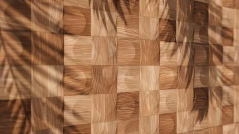 Wood panel shows a unique pattern on an empty wall in a showroom Foto stock