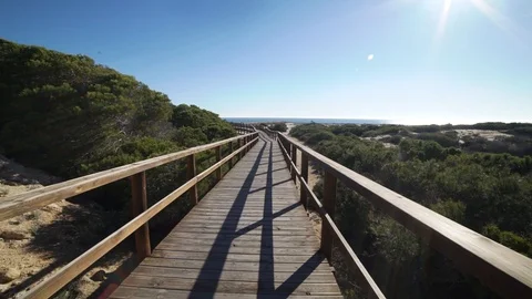 Wood passage to the beach Stock Footage 89700380