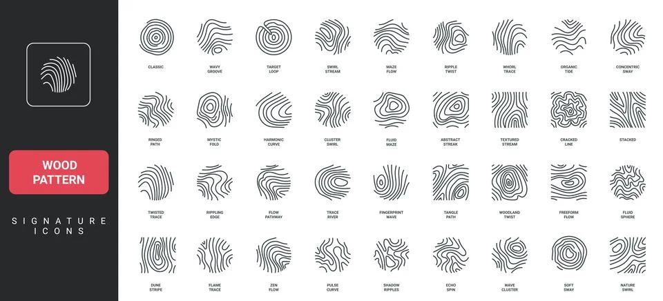 Wood pattern, forest tree rings, wavy and curved texture of board, log cut line Illustrazione stock