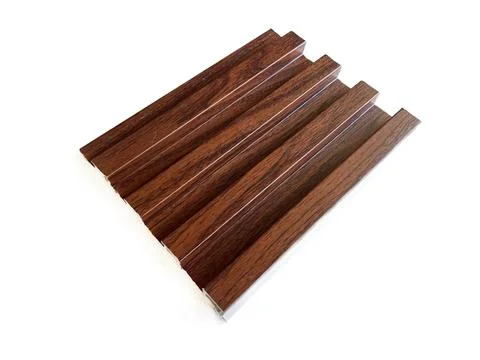 Wood-patterned PVC fluted wall panel sample 写真素材