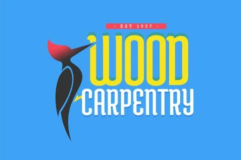 Wood pecker best original logo design, carpentry woodpecker. Vector woodworking Stock Illustration