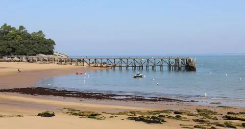 Wood pier on the beach Stock Footage 285719762