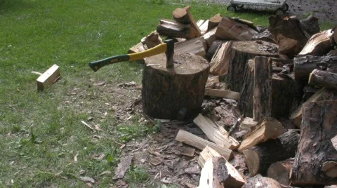 Wood pile with axe Stock Footage 506864