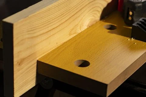 Wood Plank and Tools on Workbench Fotos Stock