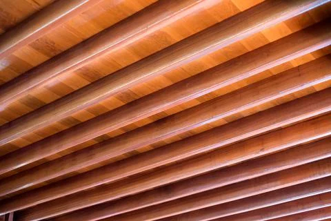 Wood plank construction pattern on roofing house Stock Photos