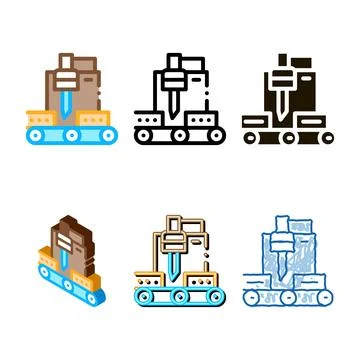 Wood plank cutting machine icon designs vector outline Stock Illustration