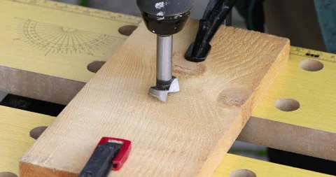 Wood plank drilling close up Stock Footage 322644844