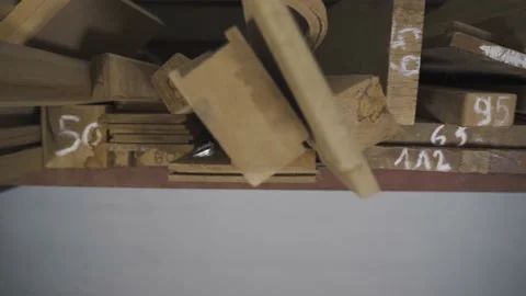 Wood planks in a carpenter’s workshop Stock Footage 210449463
