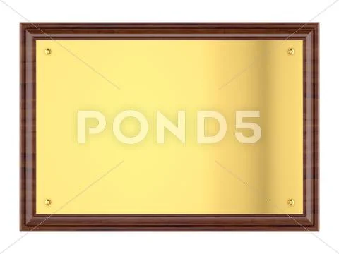 Wood plaque with gold plate. Stock Illustration