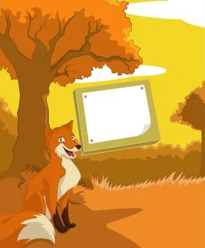 Wood plate with fox Stock Illustration