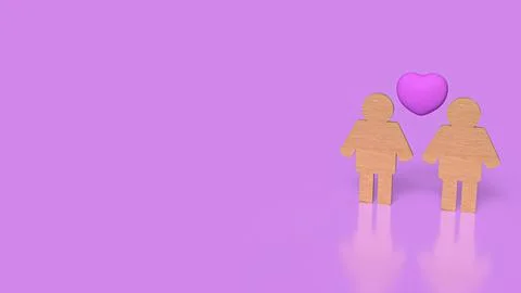 The Wood plate two men and heart for lgbtq concept 3d Rendering. Stock Illustration
