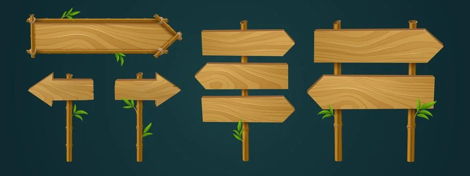 Wood pointer bamboo game ui frame, direction arrow Stockillustratie