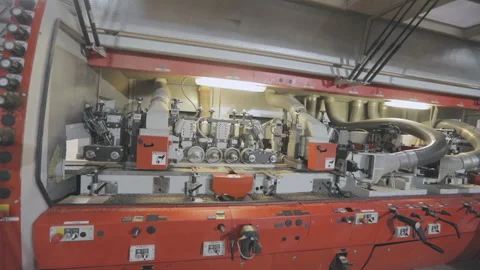 The wood is processed in the machine. Wood processing on an automated machine. Stock Footage 170412921