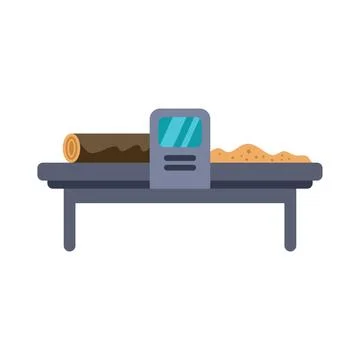 Wood processing machine transforming log into sawdust on conveyor belt Stock Illustration