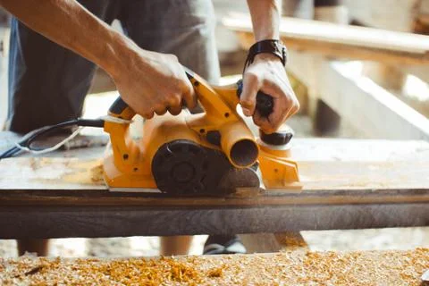 The wood processing planer 库存照片