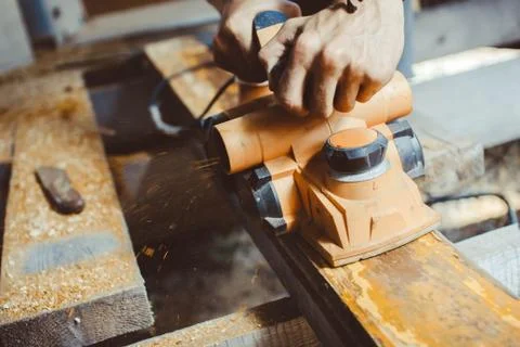 The wood processing planer Stock Photos