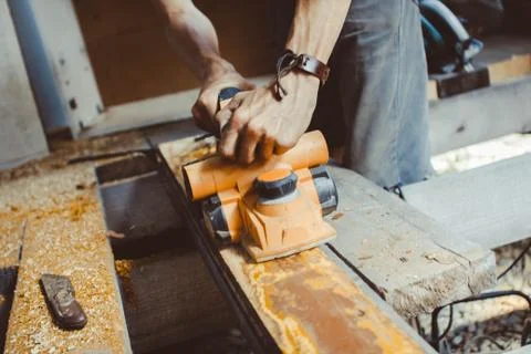 The wood processing planer 库存照片