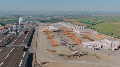 Wood processing plant with large log storage area Stock Footage 315168788