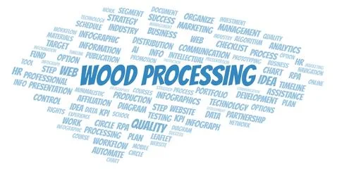 Wood Processing typography word cloud create with the text only. Illustrazione stock