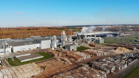 Wood processing at a woodworking plant.Aerial view. Stock Footage 101468141