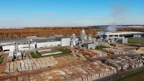 Wood processing at a woodworking plant.Aerial view. Stock Footage 101468800