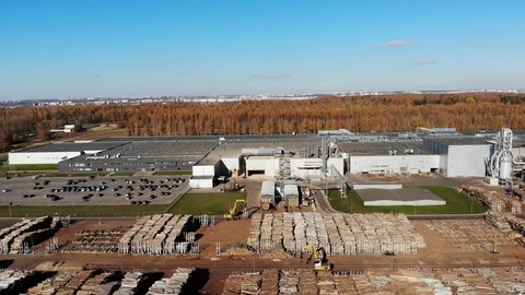 Wood processing at a woodworking plant.Aerial view. Stock Footage 101468811