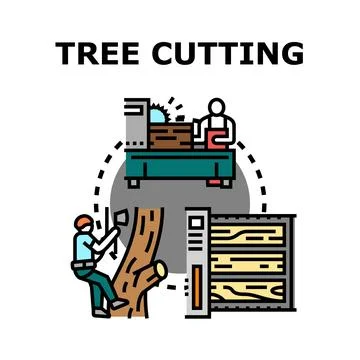 Wood production process from tree cutting to lumber processing Stock Illustration