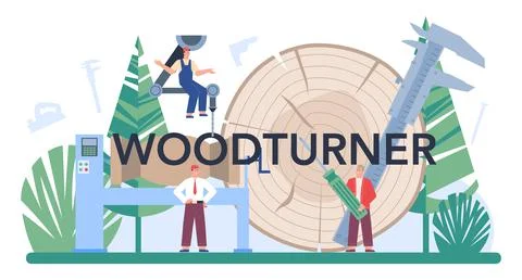 Wood products production operator web banner or landing page set. Illustrazione stock