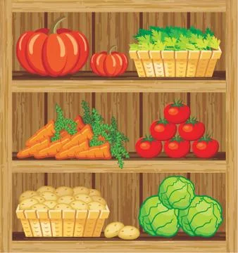 Wood with the products in the store. Stock Illustration