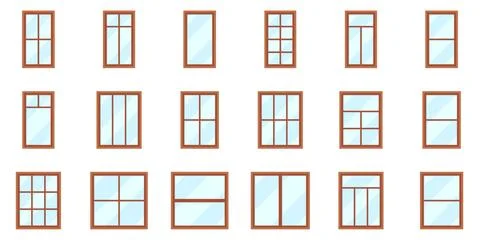 Wood Rectangular Window Frame Flat Icon Set Ilustración de archivo
