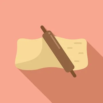 Wood roll bread icon flat vector. Pizza flour Stock Illustration