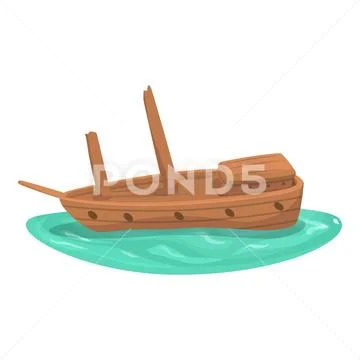 Wood shipwreck icon cartoon vector. Old ship: Graphic #233572713