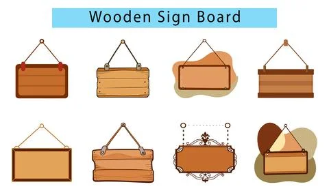 Wood sign vector art, Blank Wooden sign board vector art, Hanging wooden Illustrazione stock