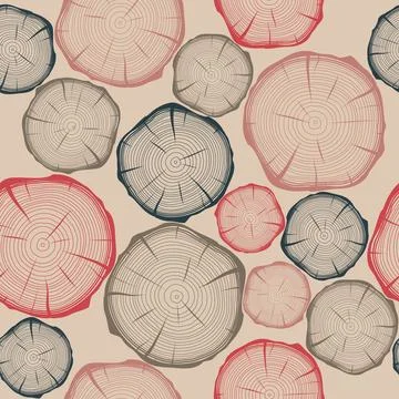 Wood Slice Seamless Pattern. Vector Background with Tree Rings and Cross Section Stock Illustration