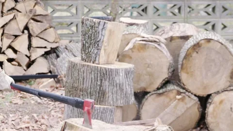 Wood Split with Ax autumn Medium 1920x1080 Silent Video stock 230041762